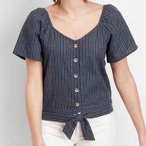 Maurices Blue Striped Button Front Flutter Sleeve Top Medium